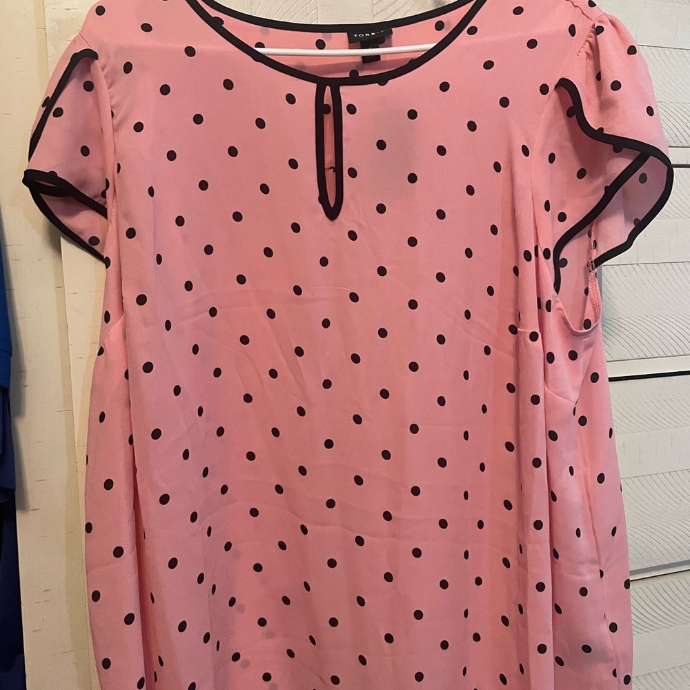 Torrid Pink and Black Polka Dot Blouse